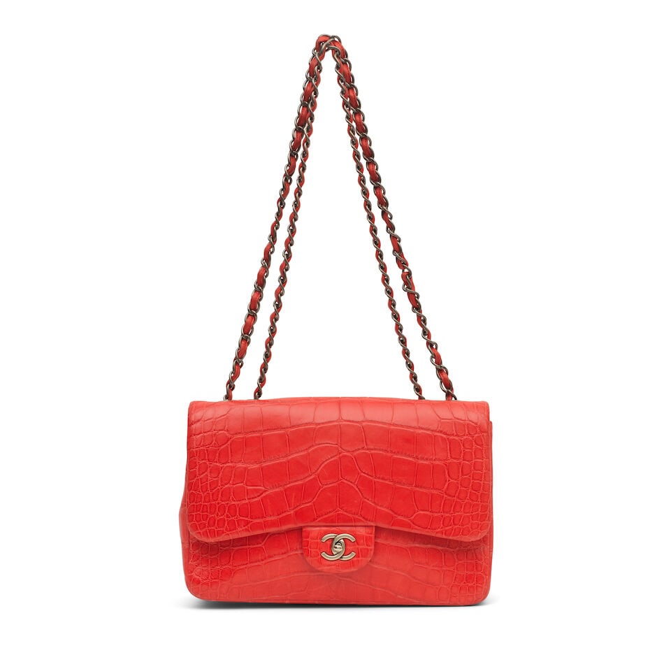 Chanel: a Matte Poppy Red Alligator Jumbo Single Flap Bag 2009-10 (includes serial sticker, auth... - 2