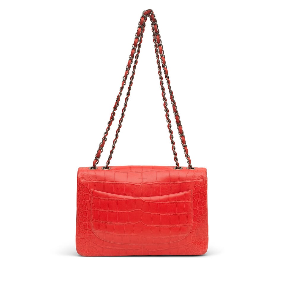 Chanel: a Matte Poppy Red Alligator Jumbo Single Flap Bag 2009-10 (includes serial sticker, auth... - 3