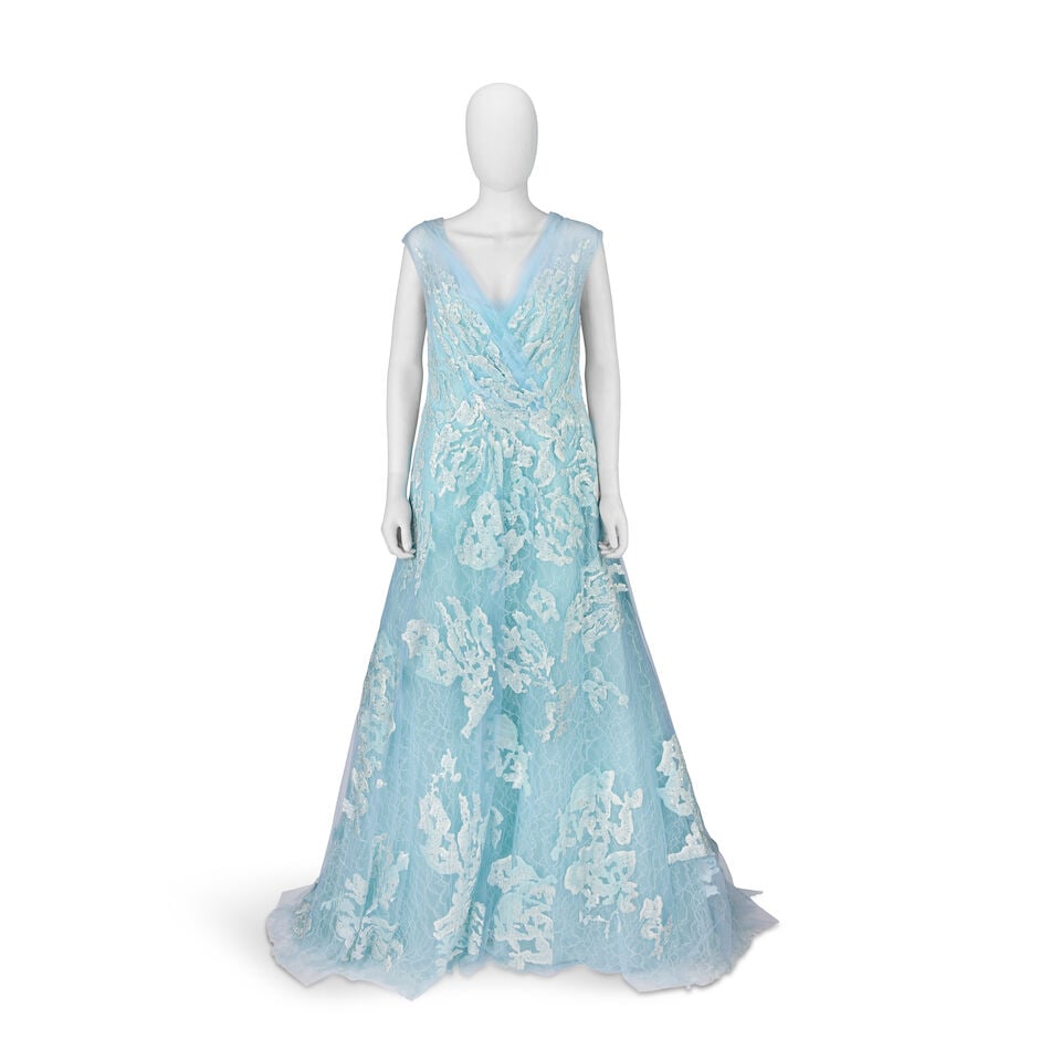 Elie Saab Haute Couture: Light Blue Lace Gown Spring 2012 Couture Collection, Runway Look 35: Elie Saab Haute Couture: Light Blue Lace Gown Spring 2012 Couture Collection, Runway Look 35 Embroidered lace full length gown, full skirt with additional netting to create volume Condition Grade B+ A