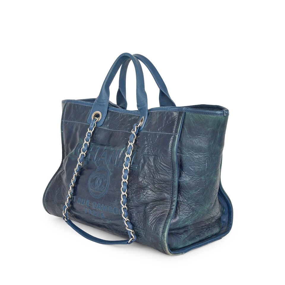 Chanel: a Blue Glazed Leather Small Deauville Bag 2016-17 (includes serial sticker) - 2
