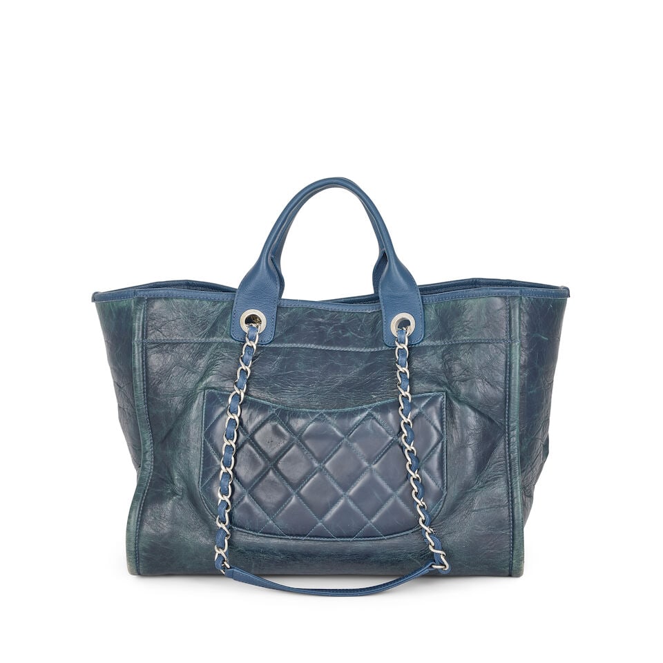Chanel: a Blue Glazed Leather Small Deauville Bag 2016-17 (includes serial sticker) - 3