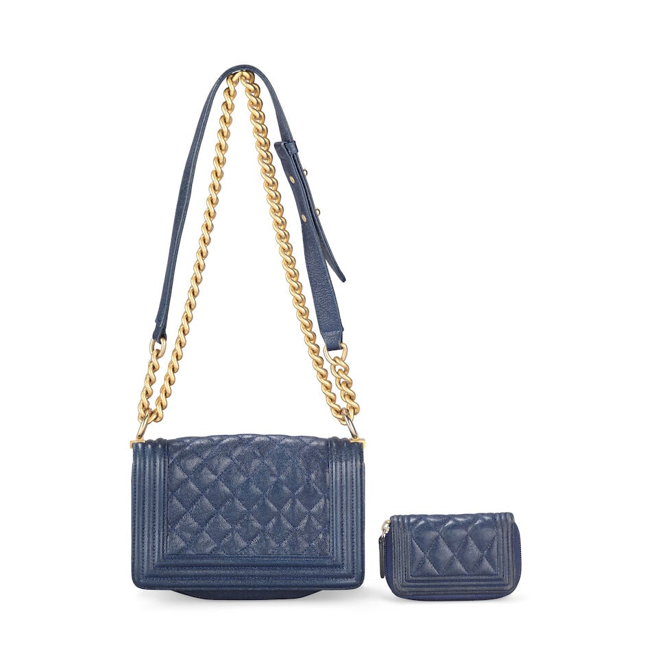 Chanel: a Navy Caviar Leather Small Boy Bag and Wallet 2018 (includes serial stickers, authentic... - 2