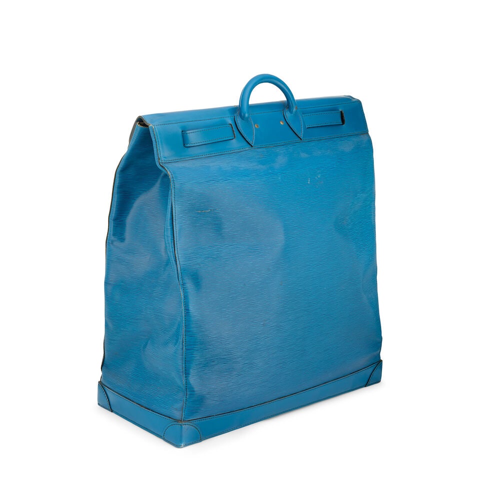 Louis Vuitton: a Blue Epi Leather Steamer Bag 55 1984 (includes luggage tag, padlock and key) - 2