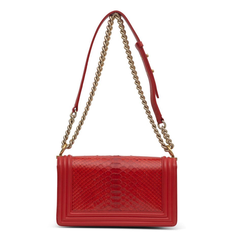 Chanel: a Red Python Medium Boy Bag 2014 (Includes serial sticker, authenticity card, dust bag a... - 2