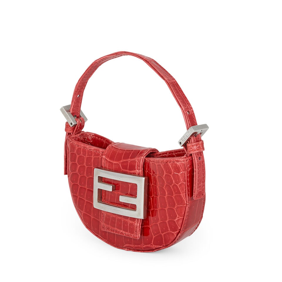 Fendi: a Strawberry Red Shiny Crocodile Mini Croissant Bag Late 1990s or early 2000s - 2