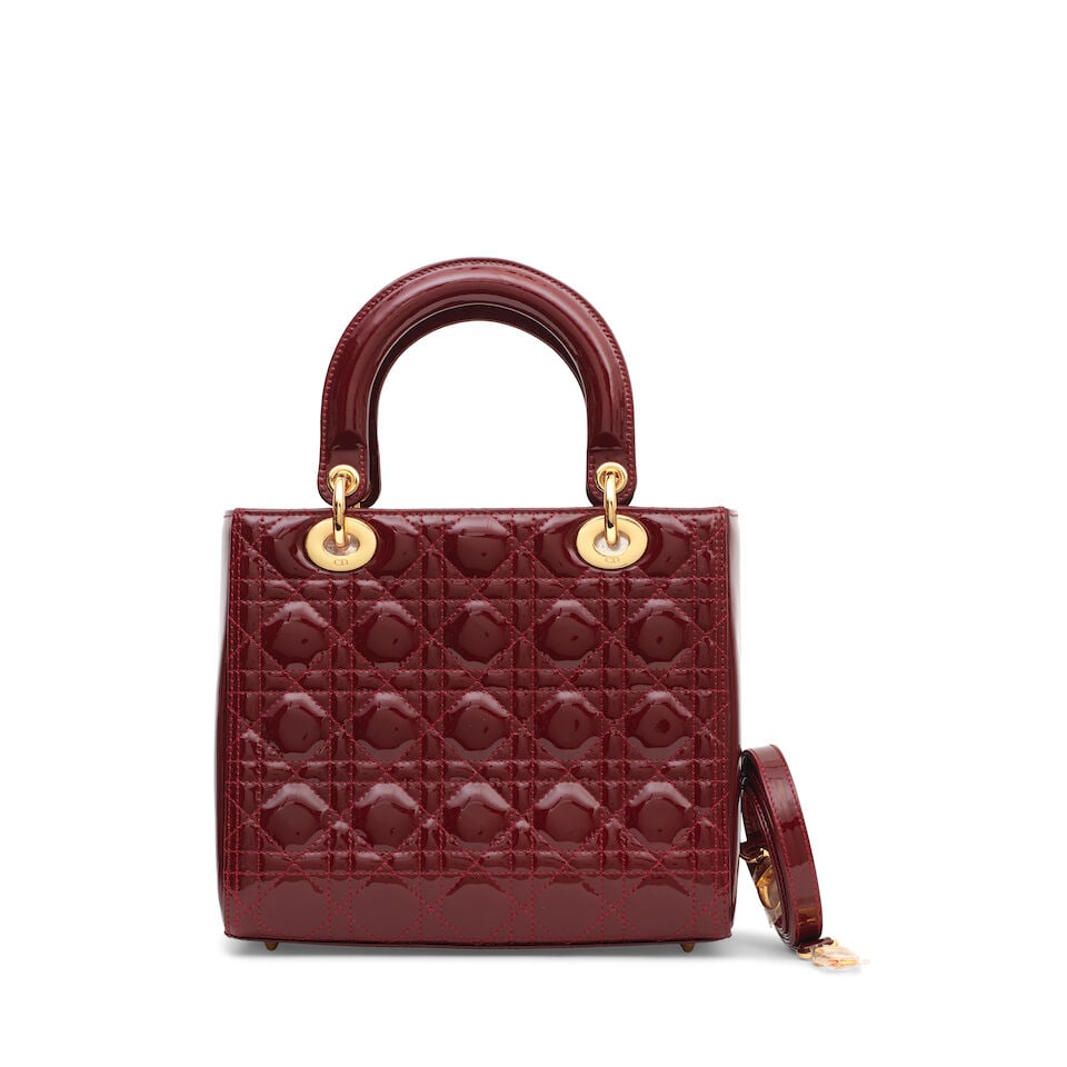 Christian Dior: a Deep Red Patent Leather Medium Lady Dior 2010 (includes shoulder strap and dus... - 2