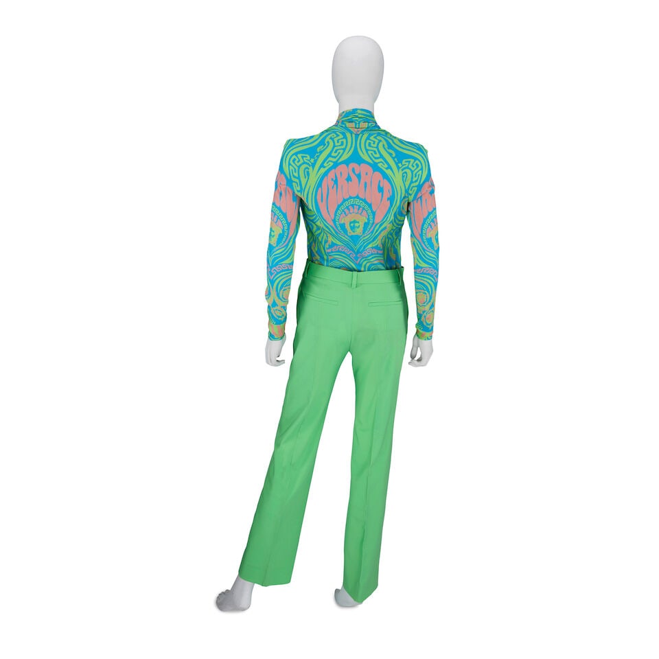 Versace: a Medusa Music Long Sleeve Bodysuit and Green Trousers (Trousers with original tags) - 2