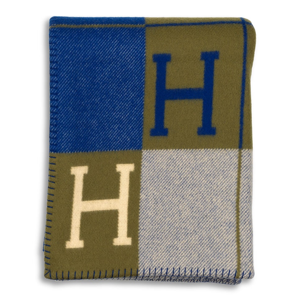 Hermès: a Marine and Khaki Wool & Cashmere Avalon Blanket (includes box) (1 of 2)