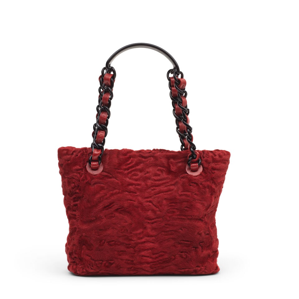 Chanel: a Red Astrakhan Lamb Wool Tote 1997-99 (includes serial sticker, authenticity card and d... - 2