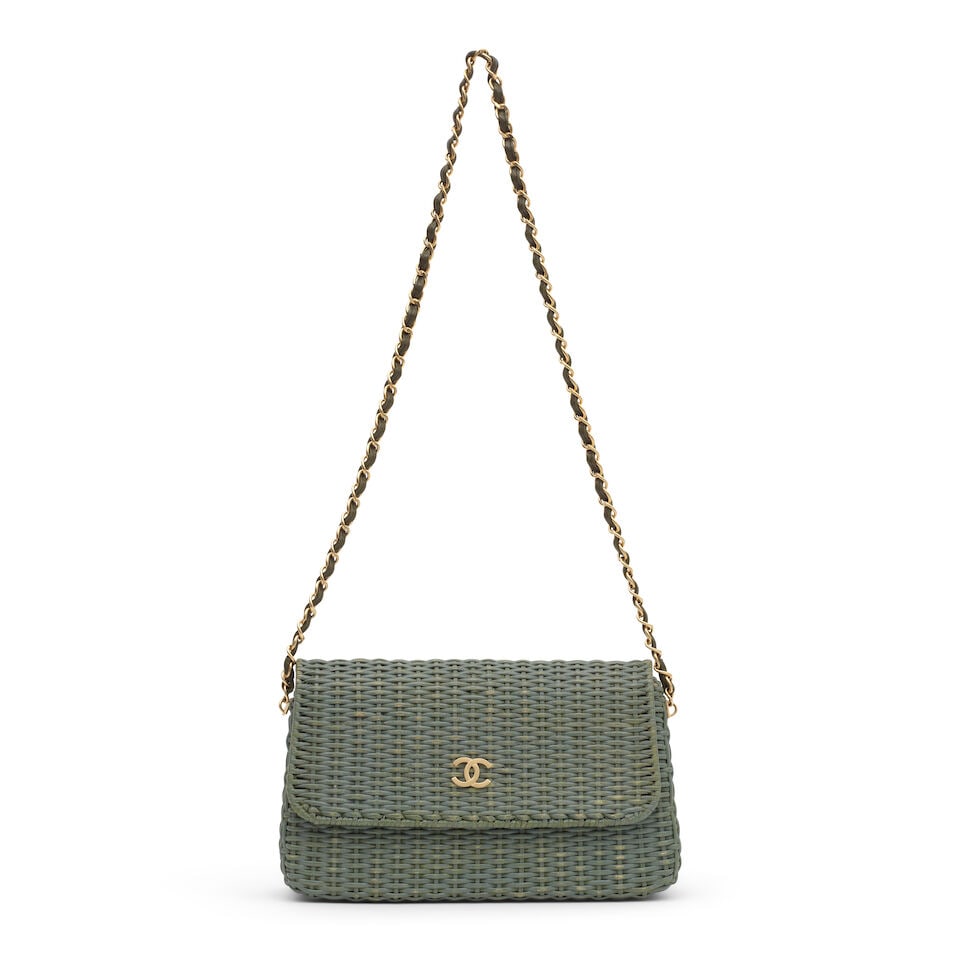Chanel: a Kaki Fonce Green Woven Wicker Flap Bag Spring 2001 (includes serial sticker, authentic... (1 of 2)
