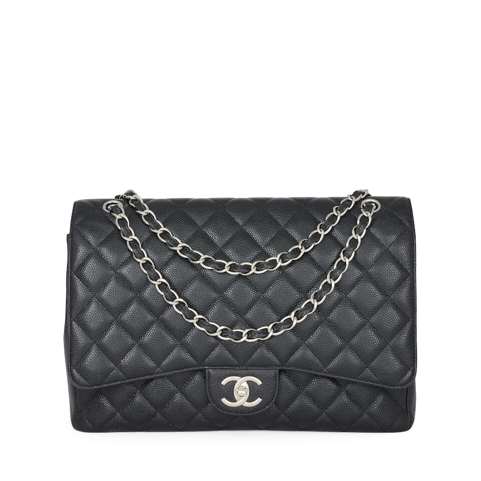 Chanel: a Black Caviar Leather Maxi Flap Bag 2011-12 (includes serial sticker and authenticity c... (1 of 2)