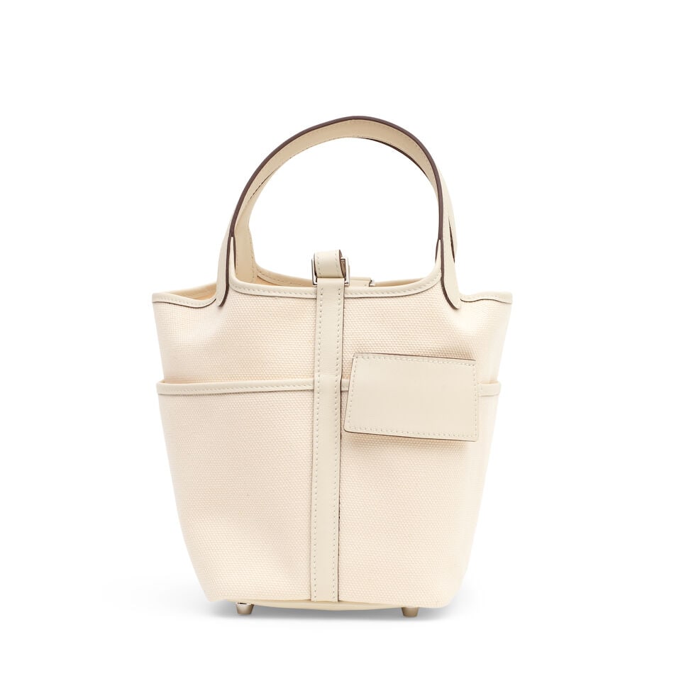Hermès: a Nata Swift Leather and Toile Cargo Picotin 18 2021 (includes padlock, keys and sm...: Hermès: a Nata Swift Leather and Toile Cargo Picotin 18 2021 Toile body with leather handles and trim, palladium hardware Condition Grade A 18cm wide, 18cm high, 14cm deep, 12cm handle drop, incl