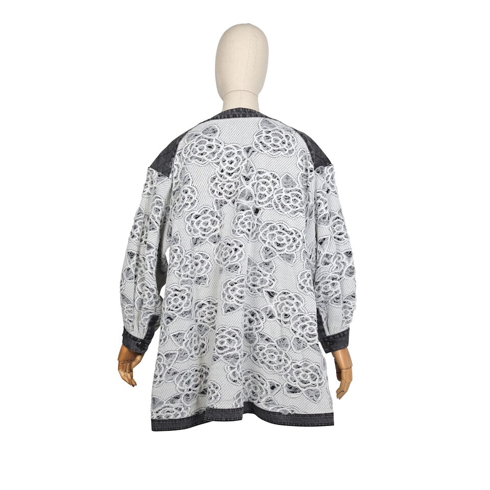 Chanel: a White Lace and Grey Denim Oversized Dress Spring 2018 - 2