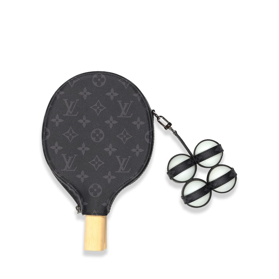 Louis Vuitton: a Black Monogram Eclipse 'James' Ping Pong Set 2018: Louis Vuitton: a Black Monogram Eclipse 'James' Ping Pong Set 2018 Creative Director: Virgil Abloh Two paddles with wooden handles and a fitted monogram Eclipse canvas case, and a removable ping pong 