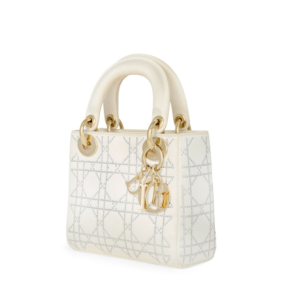 Christian Dior: a Pearl White Satin Mini Lady Dior Bag 2011 (includes authenticity card, booklet... - 3