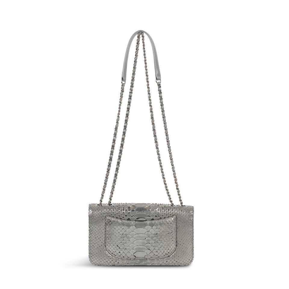 Chanel: a Metallic Silver Python Clutch on Chain 2015-16 (includes serial sticker and authentici... - 2