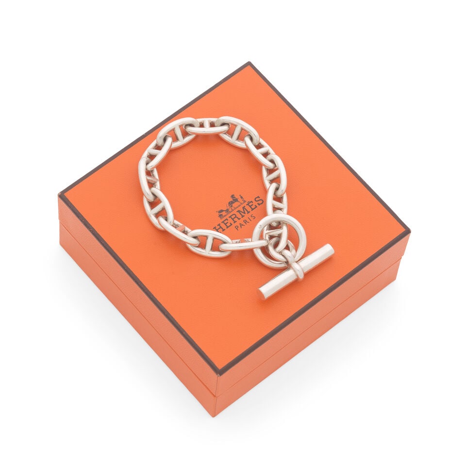 Hermès: a Sterling Silver Chaine d'Ancre Bracelet (includes pouch and box) - 2