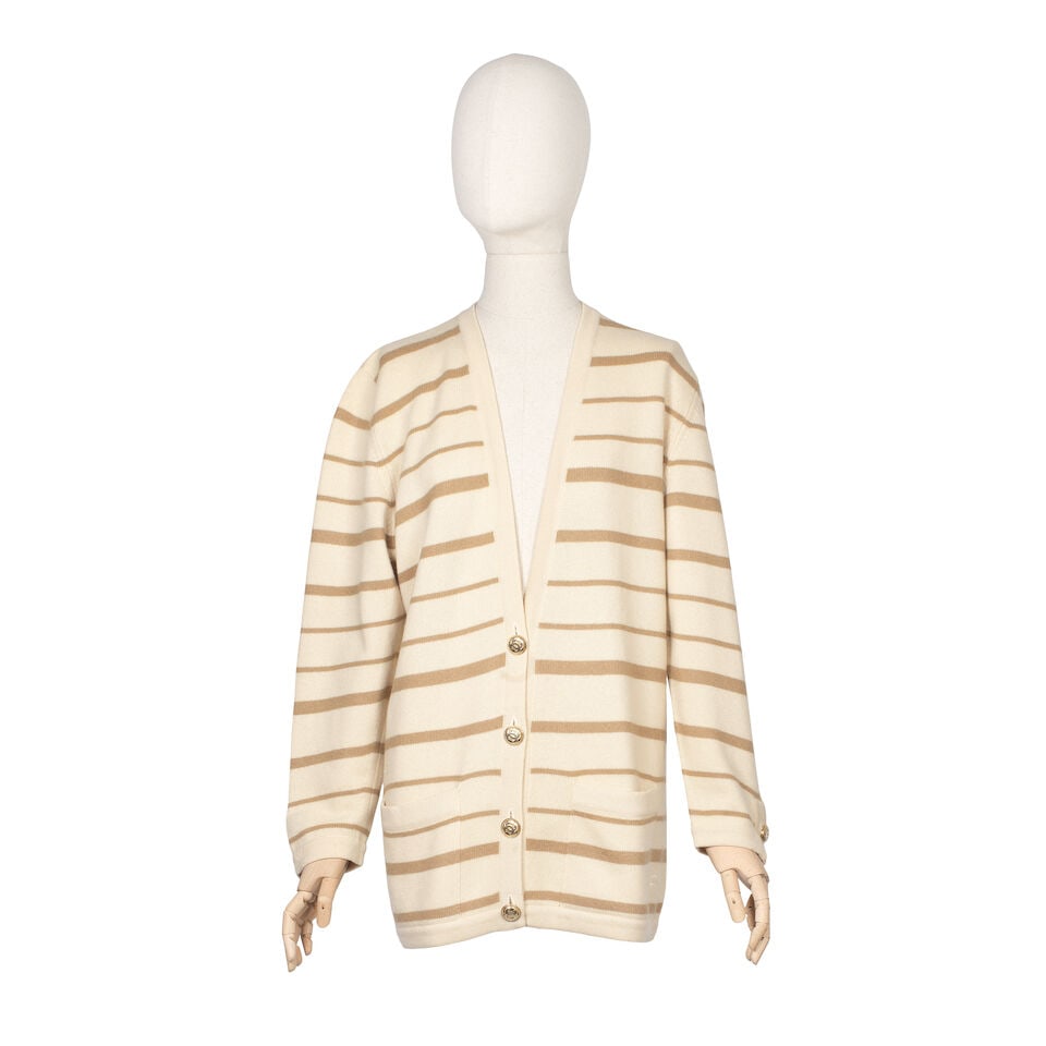 Chanel: a Cream and Brown Knitted Cashmere Cardigan 2000s (1 of 1)
