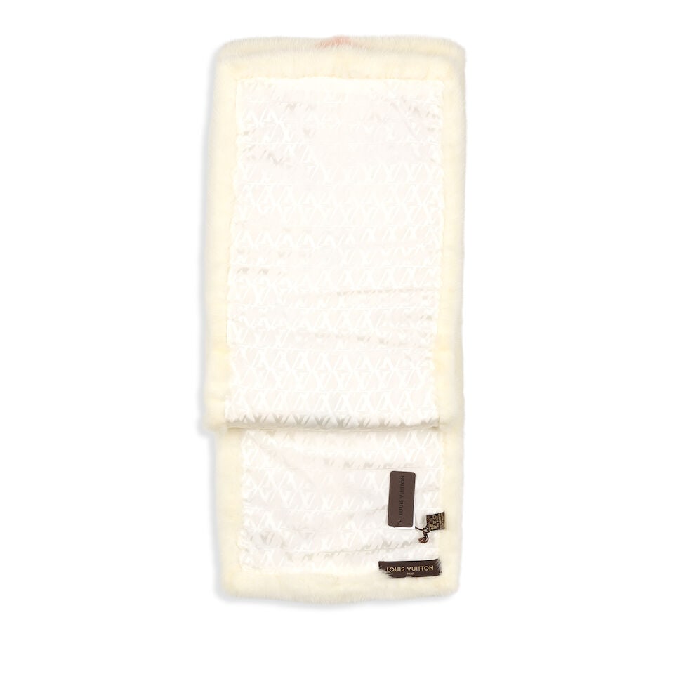 Louis Vuitton x Takashi Murakami: a White Mink Multicolour Monogram Stole (includes protective f... - 2