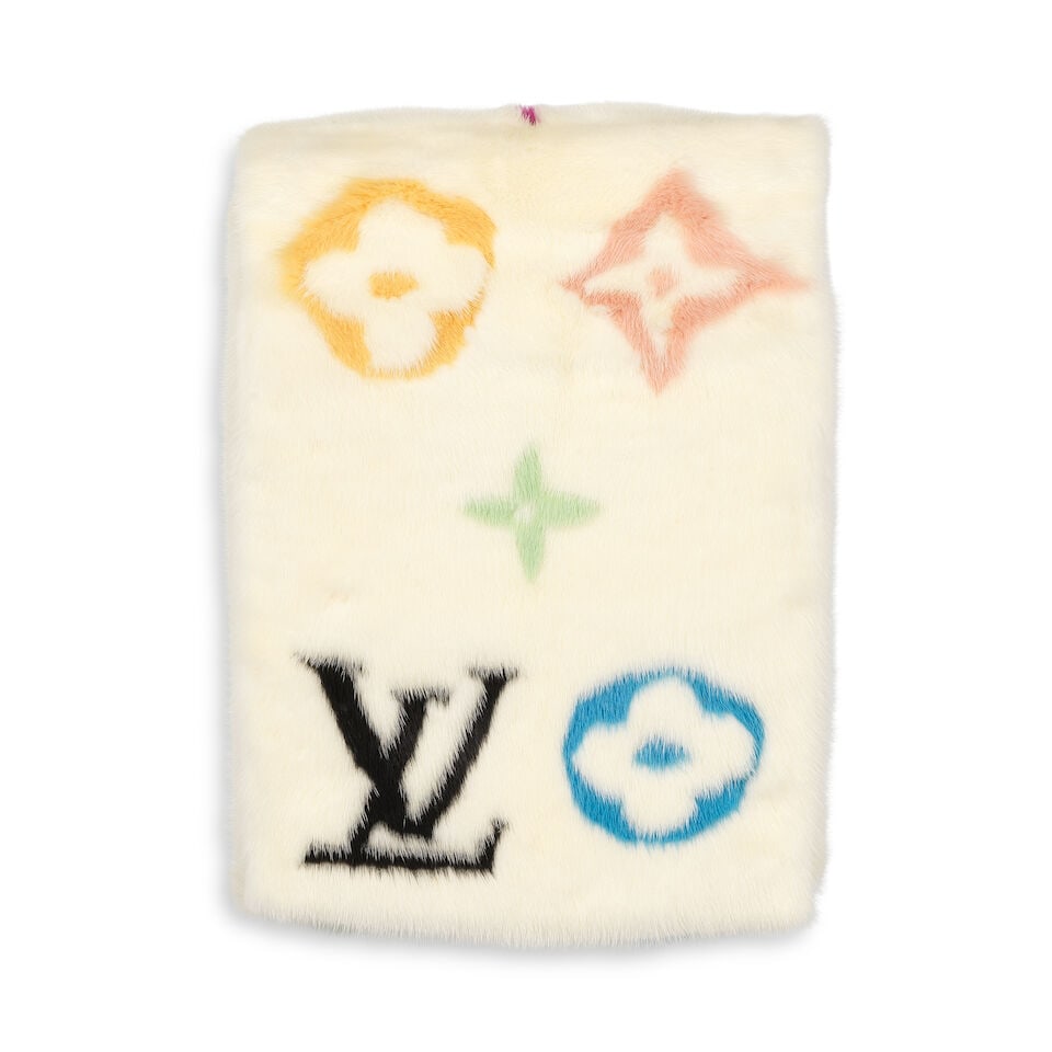 Louis Vuitton x Takashi Murakami: a White Mink Multicolour Monogram Stole (includes protective f... - 3