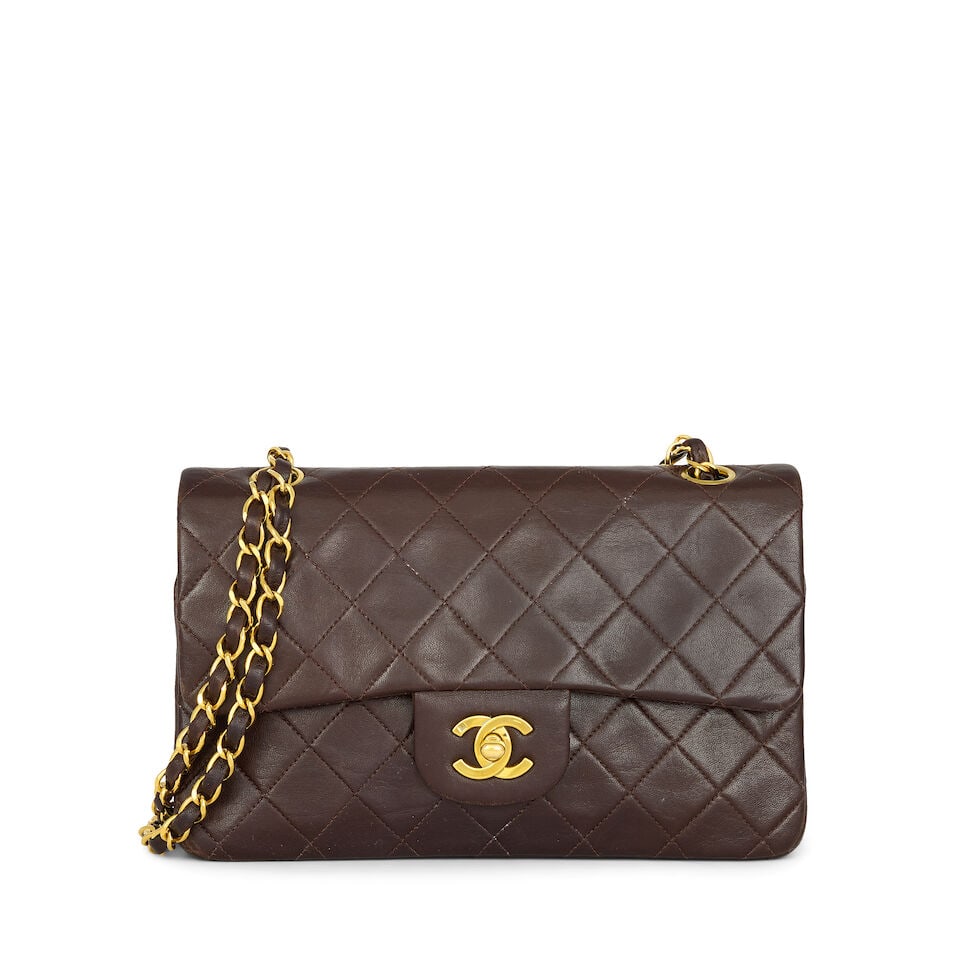 Chanel: a Chocolate Brown Lambskin Small Classic Double Flap Bag 1991-94 (includes serial sticke... (1 of 3)