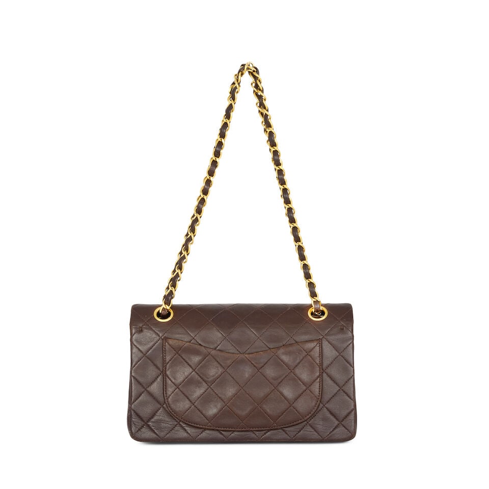 Chanel: a Chocolate Brown Lambskin Small Classic Double Flap Bag 1991-94 (includes serial sticke... - 2