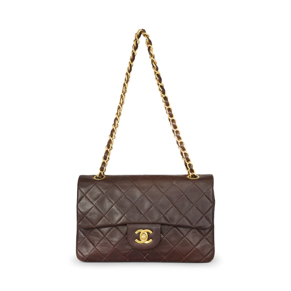 Chanel: a Chocolate Brown Lambskin Small Classic Double Flap Bag 1991-94 (includes serial sticke... - 3