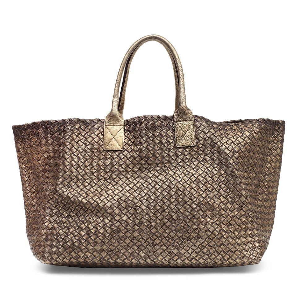 Bottega Veneta: a Large Gold Intrecciato Cabat Tote (includes detachable gold leather pouch and ... - 2