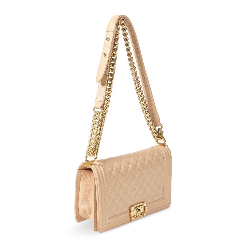 Chanel: a Beige Caviar Leather Medium Boy Bag 2016 (includes serial sticker, authenticity card, ... - 2