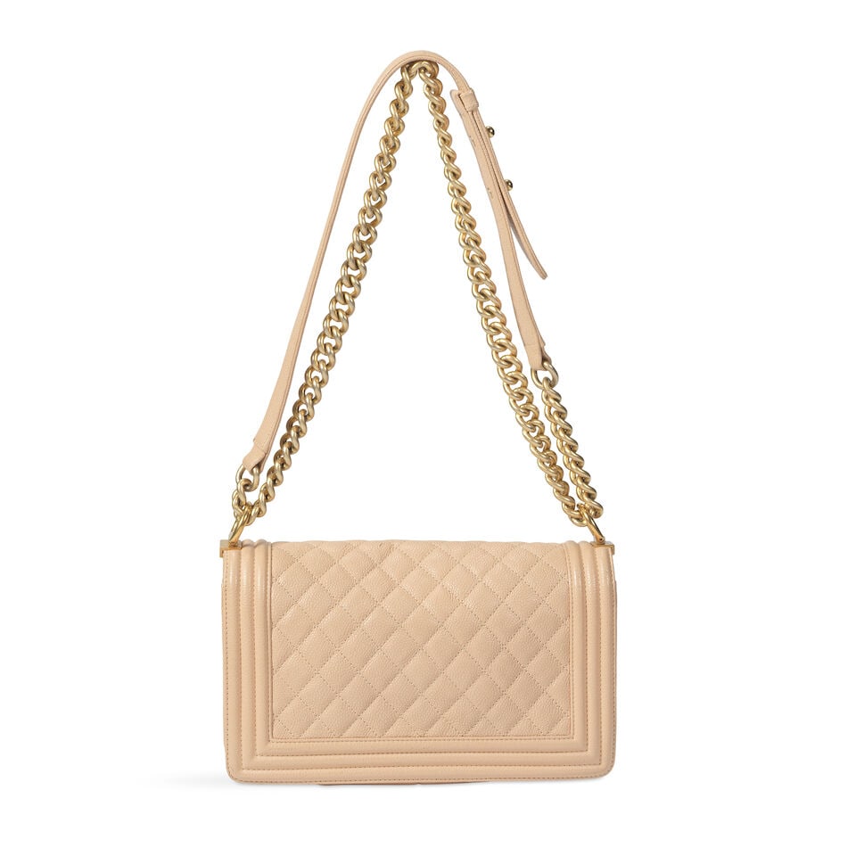 Chanel: a Beige Caviar Leather Medium Boy Bag 2016 (includes serial sticker, authenticity card, ... - 3