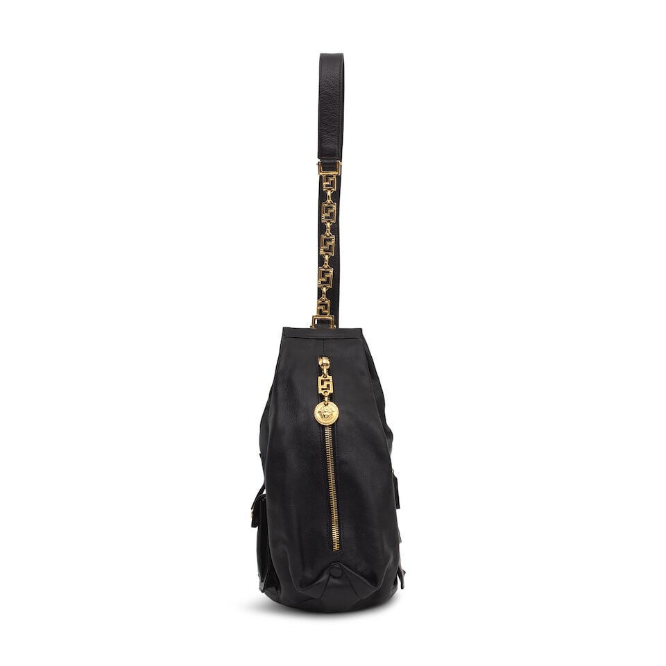 Gianni Versace: a Black Leather and Gold Medusa Head Shoulder Bag 1990s (includes dust bag) - 4