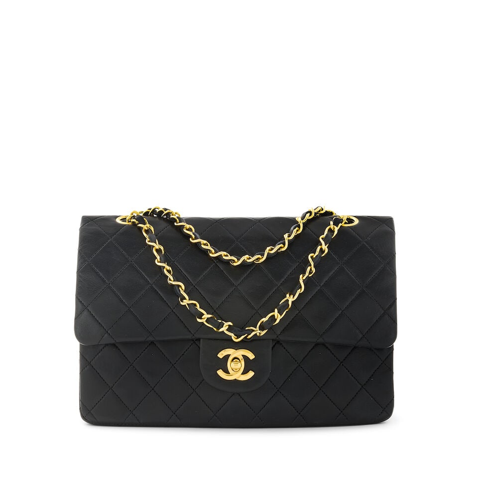 Chanel: a Black Lambskin Medium Classic Double Flap Bag 1989-91 (includes serial sticker, authen... (1 of 2)