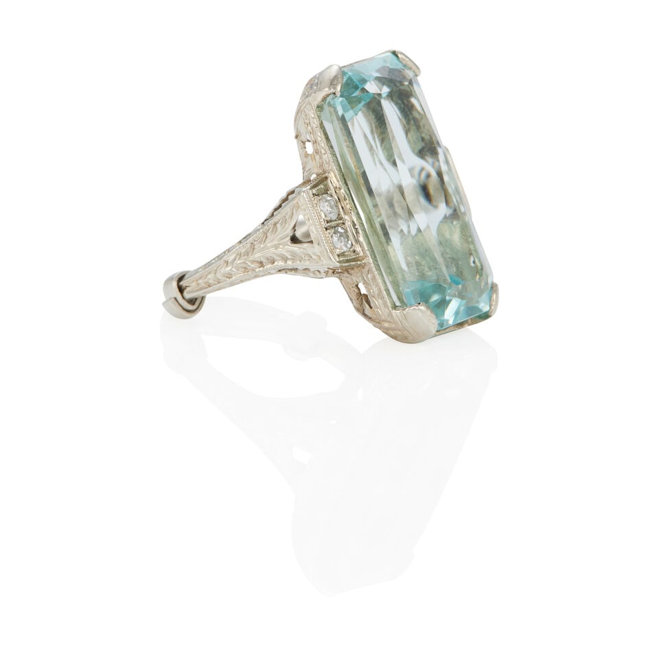 EDWARDIAN 18K GOLD, AQUAMARINE AND DIAMOND RING - 2