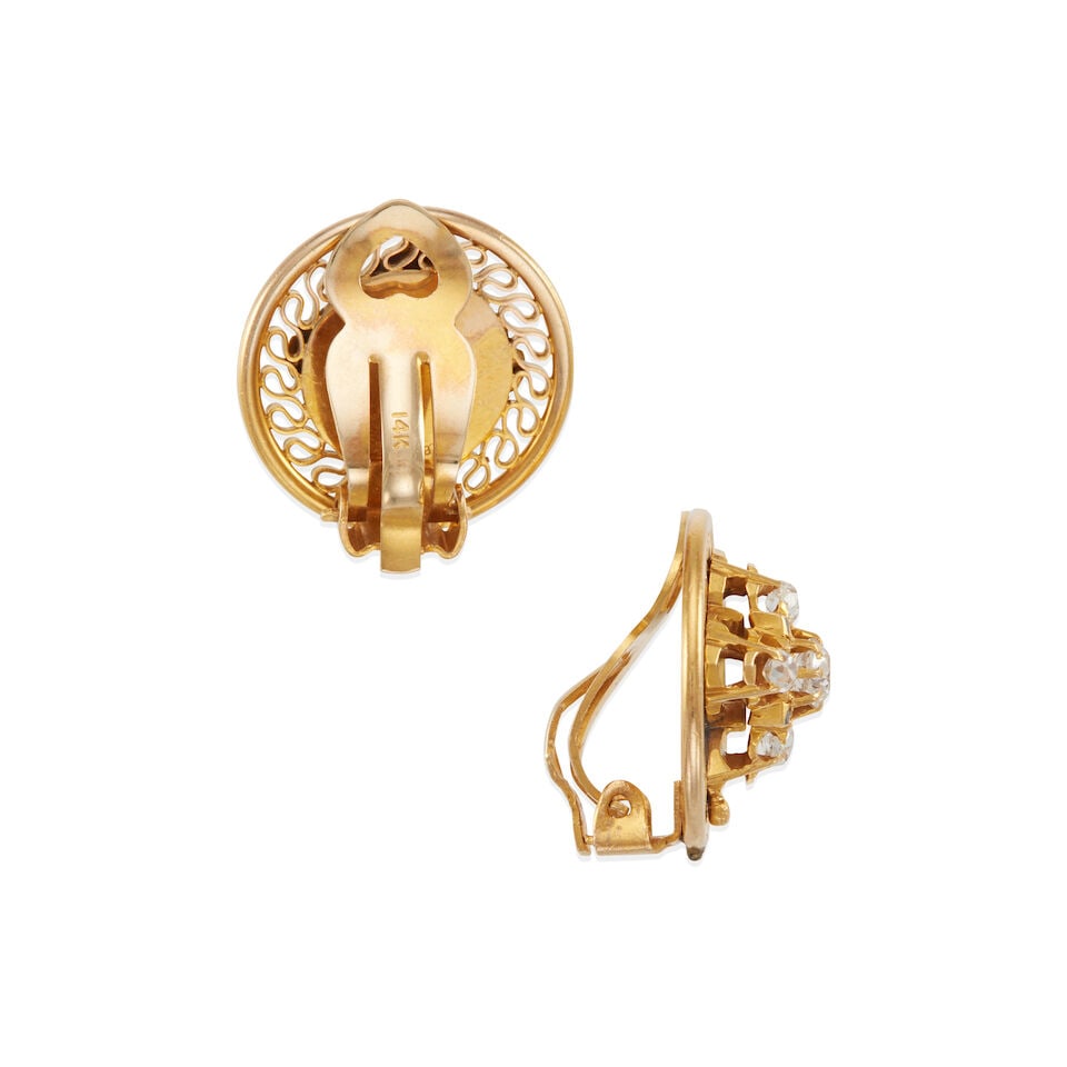 PAIR OF VICTORIAN 14K GOLD, DIAMOND AND ONYX EARCLIPS - 2