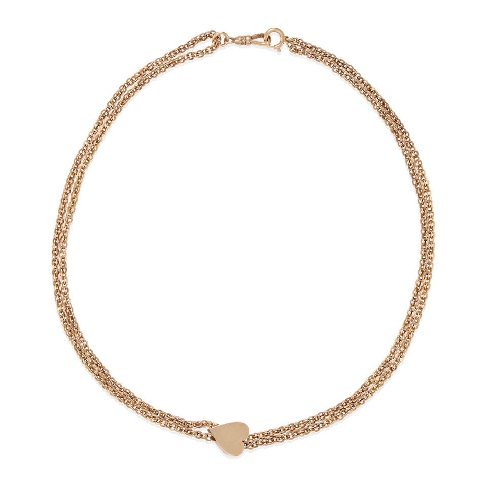 ANTIQUE 14K GOLD HEART SLIDE NECKLACE - 2
