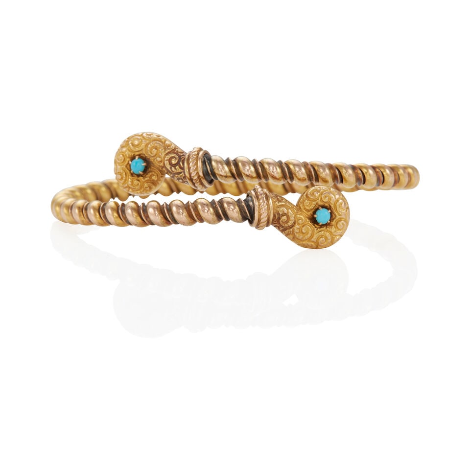 VICTORIAN GOLD AND TURQUOISE CUFF BRACELET - 2