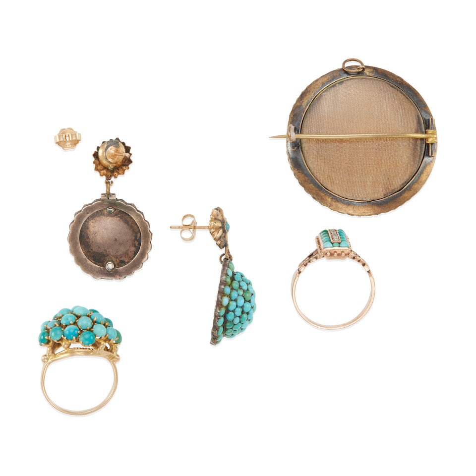 GROUP OF VICTORIAN GOLD, TURQUOISE AND CULTURED PEARL JEWELRY - 2