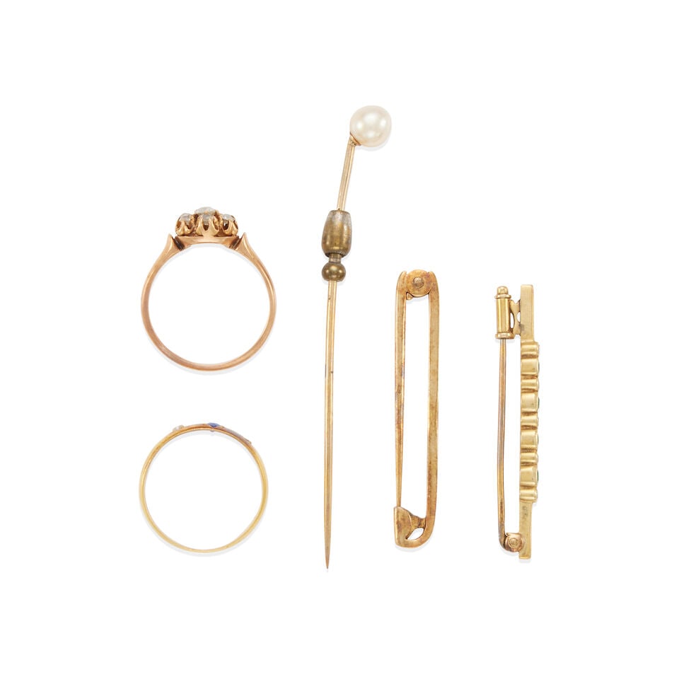 ANTIQUE GROUP OF GOLD, DIAMOND, CULTURED PEARL, AND MULTI-GEM JEWELRY - 2