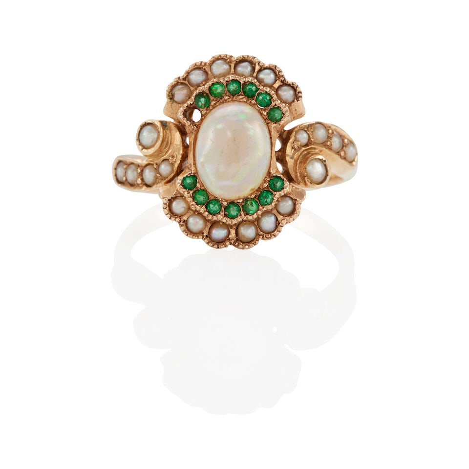 VICTORIAN GOLD, OPAL AND CULTURED PEARL RING
