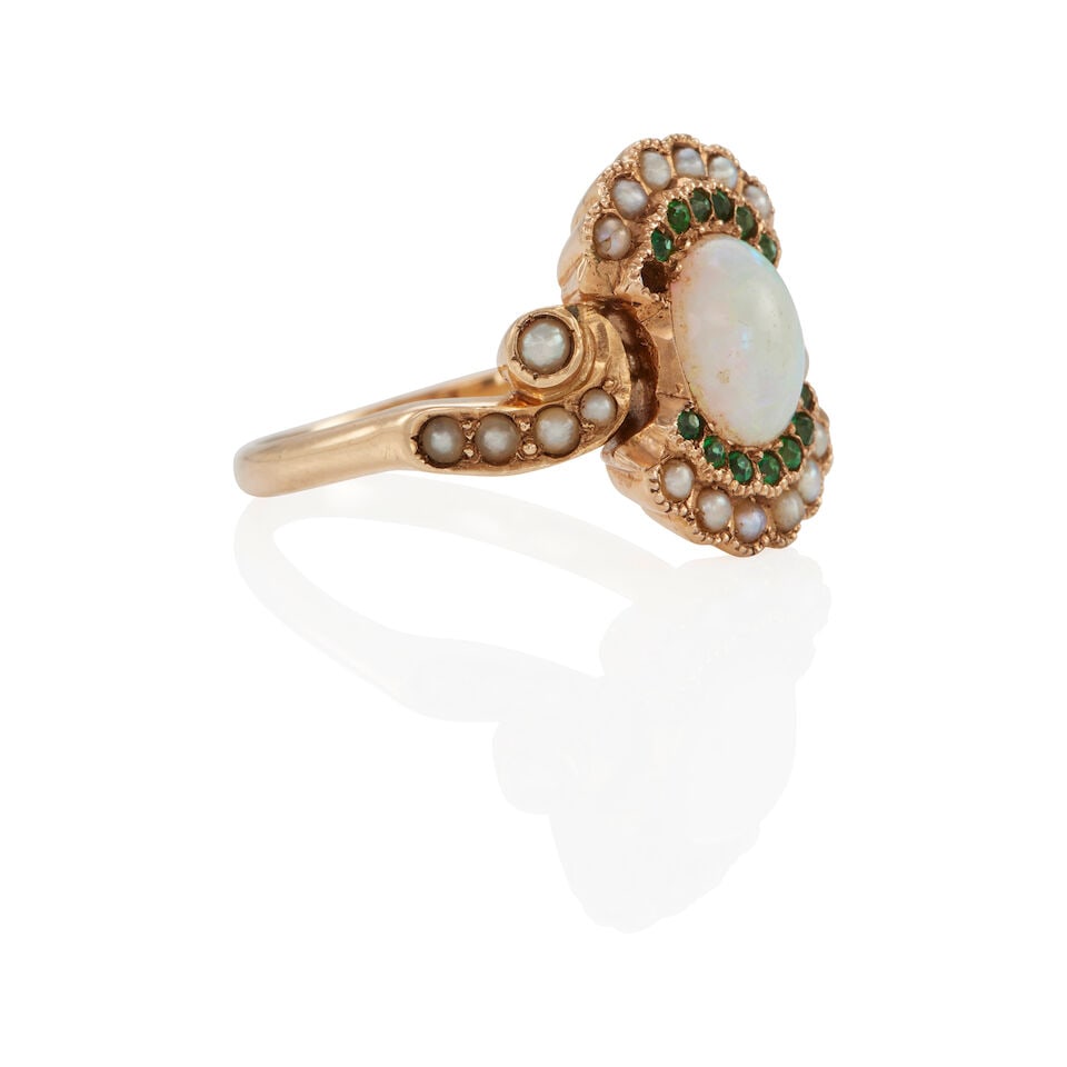 VICTORIAN GOLD, OPAL AND CULTURED PEARL RING - 2