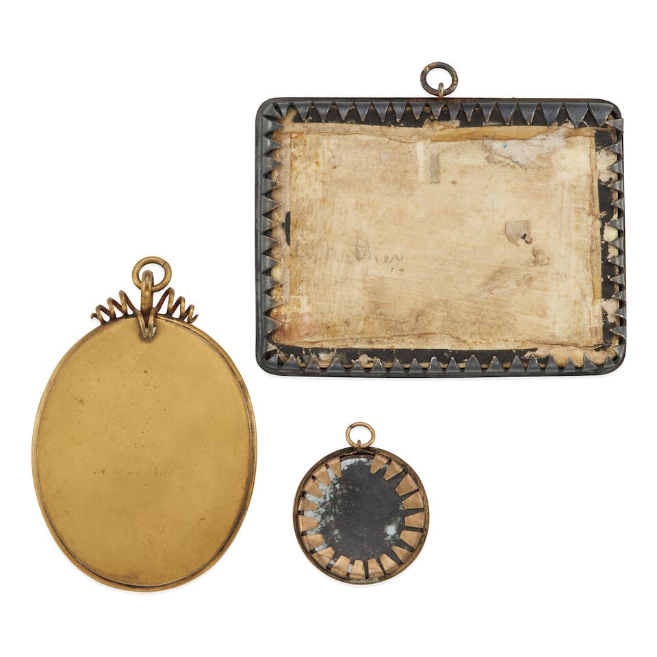 GROUP OF THREE ANTIQUE SILVER AND BASE METAL FRAMED MINIATURE PORTRAITS - 2