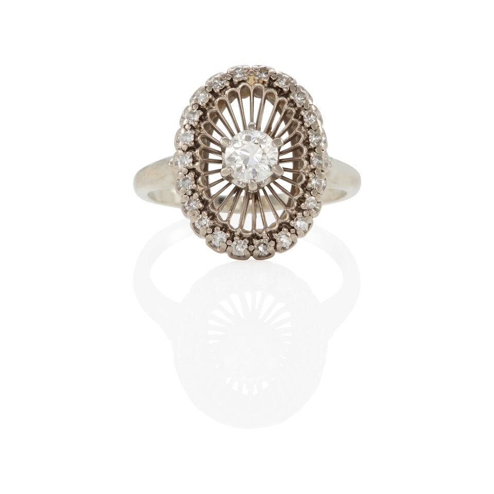 VINTAGE DIAMOND RING: VINTAGE DIAMOND RING • 18k white gold shank, setting is an alloy of palladium, silver and gold • 1 old European cut diamond weighing approximately 0.30 - 0.40 carat total • Numerous