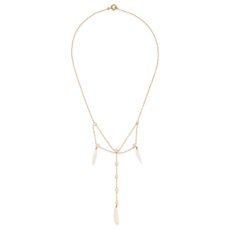 ART NOUVEAU 10K GOLD AND CULTURED PEARL NECKLACE - 2