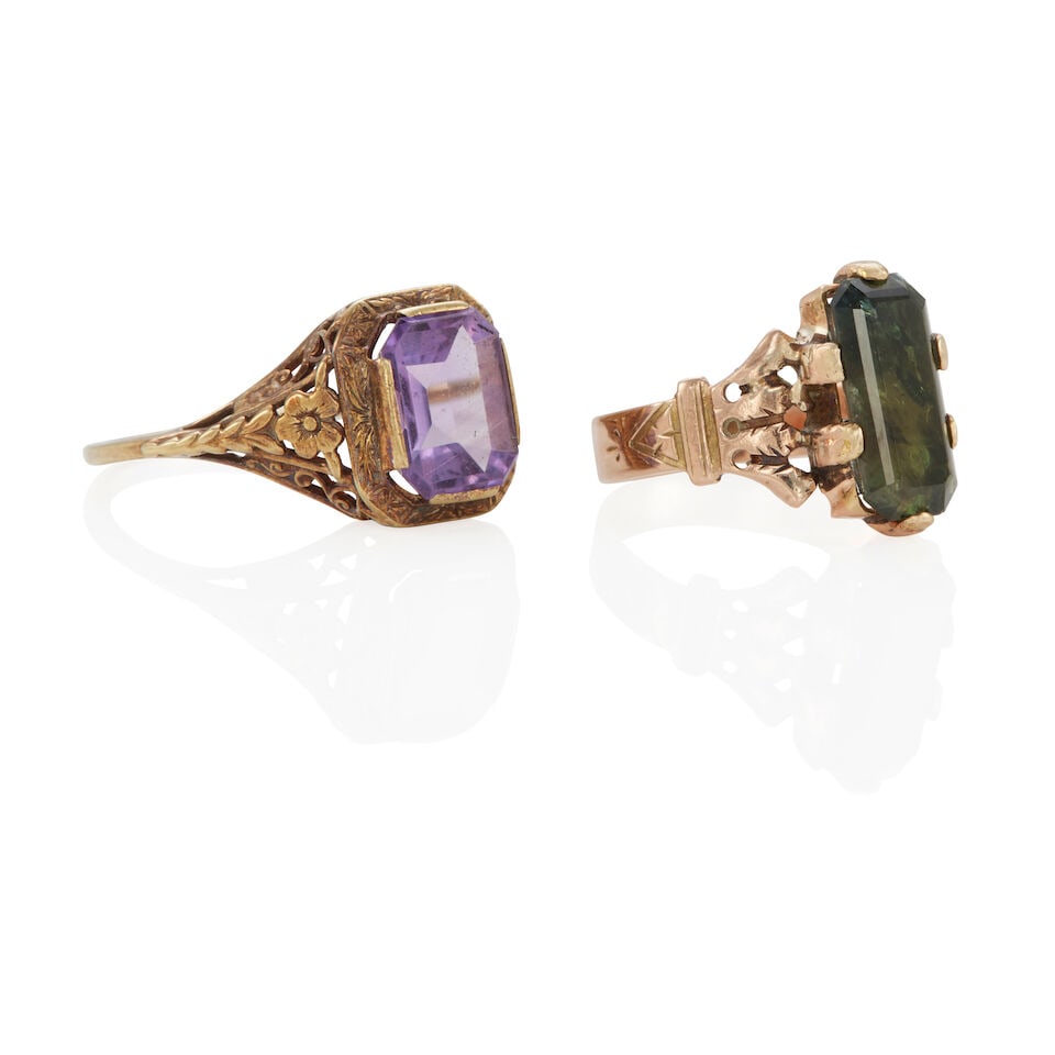 TWO ANTIQUE GOLD, AMETHYST AND SAPPHIRE RINGS - 2