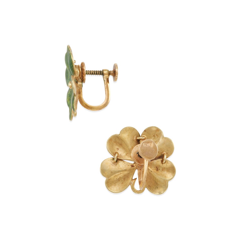 ART NOUVEAU 14K GOLD AND ENAMEL EARCLIPS - 2