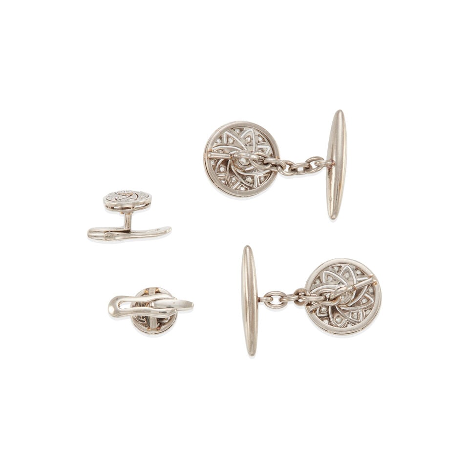 ANTIQUE 18K GOLD AND DIAMOND CUFFLINKS AND STUD SET - 2