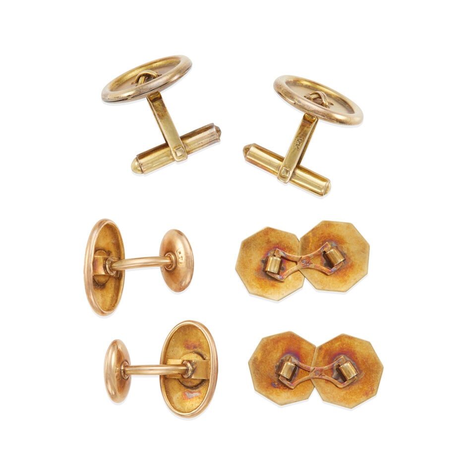THREE PAIRS OF VINTAGE 14K BICOLOR GOLD AND GOLD CUFFLINKS - 2