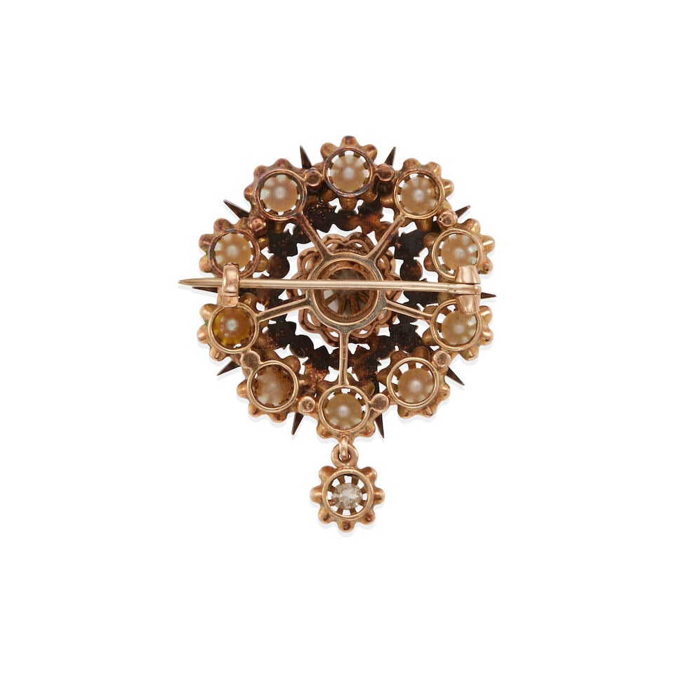 ANTIQUE 14K GOLD, PEARL AND DIAMOND BROOCH - 2