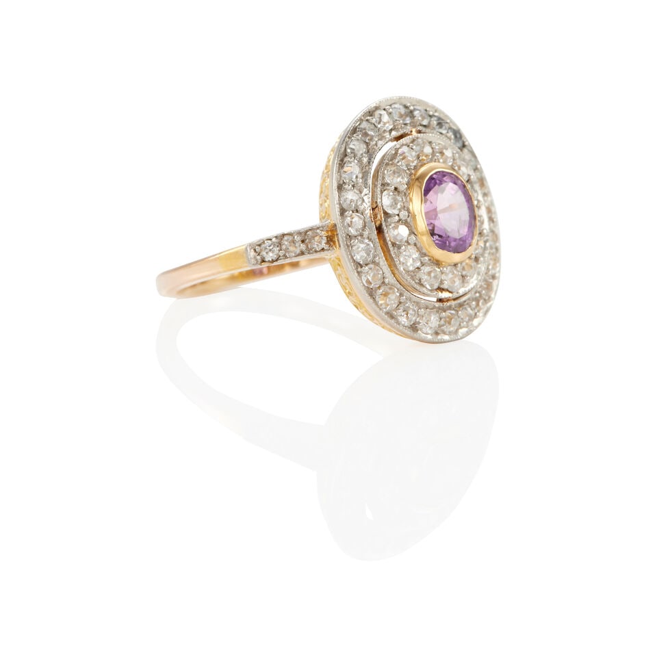 VINTAGE 18K GOLD, SAPPHIRE, AND DIAMOND RING - 2