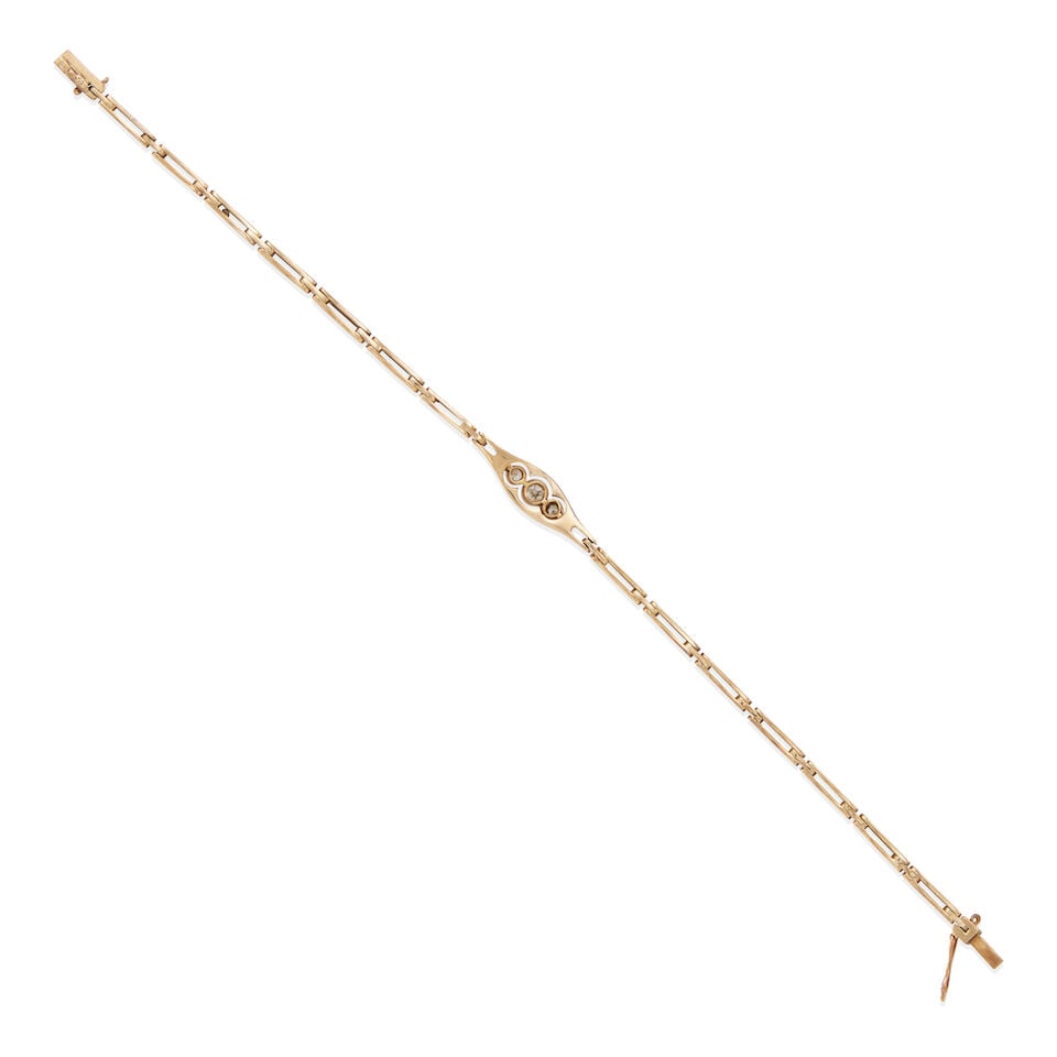 ANTIQUE PLATINUM TOPPED GOLD AND DIAMOND BRACELET - 2